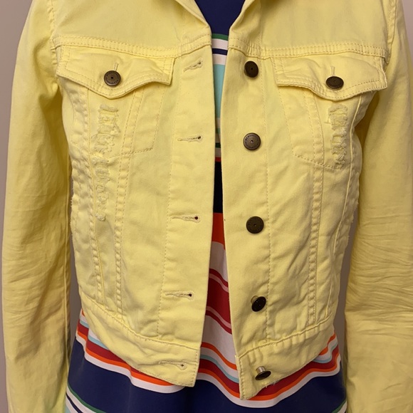 BCBGeneration Yellow Distressed Denim Jacket Size S - Picture 3 of 12